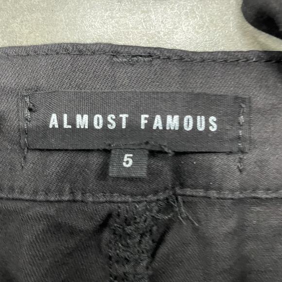 Almost Famous Pants Womens 5 Black Flare Bell Bottom Raw Hem Suspender Strap - Picture 3 of 7